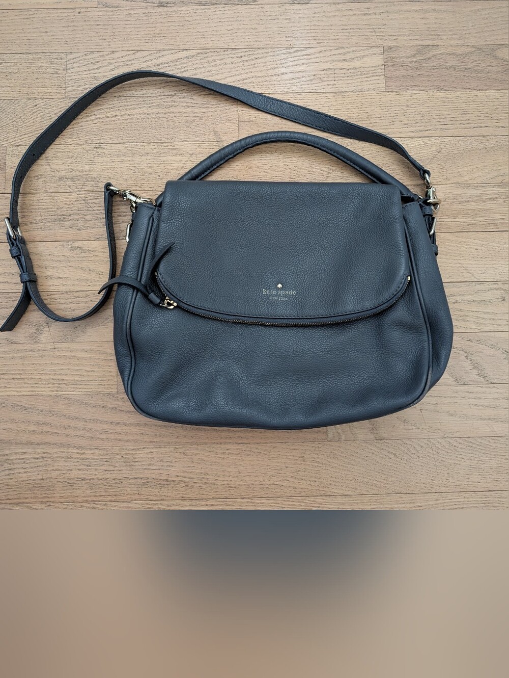 Kate Spade Slate Blue Gray Leather Foldover Crossbody Bag